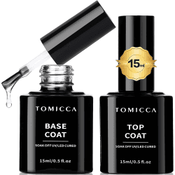 TOMICCA Base Coat Top Coat UV Nagellack Set, 2 * 15ml Base Coat und No Wipe Top Coat
