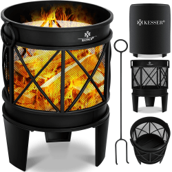 🔥 KESSER® Feuerschale Inkl. Abdeckung - Feuerkorb mit Funkenschutz & Griffen + Schürhaken - Multifunktional Fire Pit Heizung BBQ schwarz