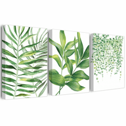 🌿 BINCUE 3 Stück Leinwand Bilder Pflanzen Wandbilder Grüne Pflanzen Bild Aquarell Grüne Blätter Bilder für Schlafzimmer Deko 🌿