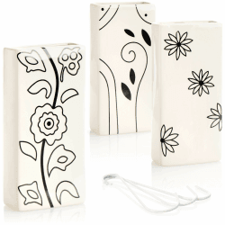 🌸🌿 com-four® 3x Luftbefeuchter aus Keramik - Heizkörper-Verdunster zum Befeuchten der Raumluft - Wasserverdunster mit S-Förmigen Haken - Heizungsverdunster (weiß - schwarze Blumen)