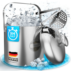 Premium Edelstahl Eiswürfelbehälter mit Deckel und Zange [1,3l] - Eisbehälter für kalte Getränke 🥶🍹