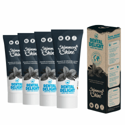 😁🦷 DENTAL DELIGHT Shimmery Shine Zahnpasta, Vegane Zahnpasta mit Geschmack, Zahncreme (Aktivkohle-Minze, 4er Pack) - Angebot!