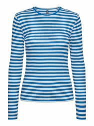 👚 PIECES Female Oberteil mit Langen Ärmeln PCRUKA S French Blue/Stripes:cloud Dancer 👚