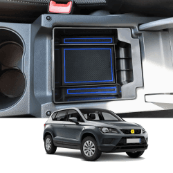 🚗 CDEFG Kompatibel mit Seat Ateca Mittelkonsole Handschuhfach Armlehne Multifunktionaler Aufbewahrungsbox Auto Center Console Organizer Tray Innenraum Zubehör (Blau) 🚙