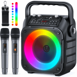 🎤🎶 Wowstar Karaoke Maschine mit 2 Mikrofone und LED Lichteffekte - Tragbarer Bluetooth Lautsprecher für Erwachsene/Kinder
