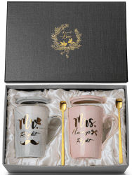 ALBISS Hochzeitsgeschenke für Brautpaar Hochzeitsgeschenk, Mr Right Mrs Always Right - Couple Jahrestag Hochzeit Geschenk Verlobungsgeschenk für Ihn Sie, Paar Geschenke Tassen für Paare, Rosa und Grau 🎁