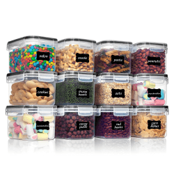 Vtopmart 0.8L Vorratsdosen Set - 12 luftdichte Schüttdosen in Schwarz ✮ 24 Etiketten ✮ BPA frei