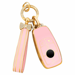 Schlüsselhülle für Mercedes Benz 4 Tasten Auto Schlüsselgehäuse Schutzhülle Cover Glitzer Schlüsselanhänger für Benz AMG GLC GLE GLA GLB C300 GLS CLA CLS S G A E Klasse Rosa Girly Frauen TPU 🚗💖