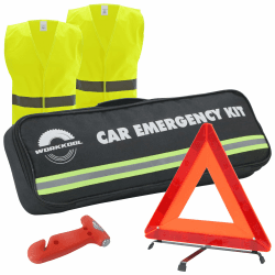 🚗 Auto Notfall Kit 4-in-1-Set mit Tragetasche - Sicherheitsweste, Warndreieck, Notfallhammer