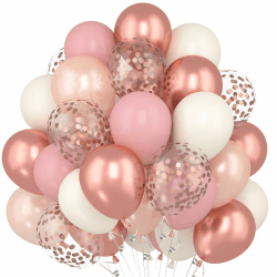 60 Stück Luftballons Rosegold, Altrosa, Pink, Retro, Elfenbeinweiß - Vintage Rosa Ballon Mit Metallic Roségold Konfetti - Für Mädchen Geburtstag