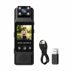 4K Körperkamera 180° drehbares Objektiv 1200 mAh Akku Bodycam Bewegungserkennung mit magnetischem Rückclip, 4 LED-Fülllichtern für Polizei, Feuerwehr, Lieferung, Reisen