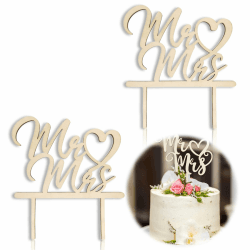Mr.Mis Tortenaufsatz, 2er-Pack Kuchenaufsatz-Dekoration, Hochzeitstorten-Dekoration, hölzerne Mr. Mis.-Dekoration, geeignet für Hochzeit, Verlobungsjubiläum, Geburtstagsfeier-Bankett