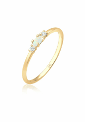 Elli Ring Damen Vintage mit Zirkonia Kristallen und Opal in 925 Sterling Silber vergoldet