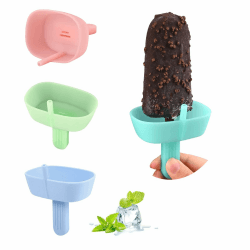 Wiederverwendbare Silica Gel Popsicle Halter für Kinder, Kein Grat Sicherheit Gesunde Kinder Eis am Stiel-Halter mit Stroh und 2 Slots, 4 Farben(Hellrosa, Hellgrün, Hellstahlblau, Cyan)