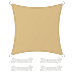 SONGMICS Sonnensegel 3 x 3 m, wasserfest mit Einer Wassersäule von 665 mm, Sonnenschutz aus reißfestem Polyester, UV-Schutz 93%, Terrasse, Garten, Balkon, quadratisch, 2 m Seile, sandgelb GSH33EY