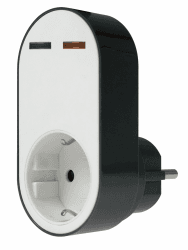 as – Schwabe Überspannungsschutzadapter FLASH 230V/16A/max. 3.500W – Steckdosenadapter mit Überspannungsschutz – Sicherer Berührungsschutz – Geräteschutz Zwischenstecker - Weiß/Schwarz, 18611