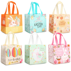 6 x Ostereiersuche-Taschen mit Griffen, Häschen Karotten Küken Ei Oster Leckerei Taschen, multifunktionale Non-Woven Ostertaschen zum Verpacken von Geschenken, Eiersuche, Partyzubehör