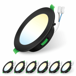 7W LED Einbaustrahler 230V,Einbaustrahler Led Dimmbar,Deckenspots 550 Lumen,3CCT 3000K 4000K 6500K Einstellbar Einbauleuchten,IP44 Deckenstrahler für Badezimmer,Küche, 6er Set,Schwarz