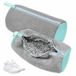 Schuhbeutel Waschmaschine Schuhwaschbeutel, Waschbeutel Wäschenetz Schuhe Wäschesack mit 360°Reinigungsflaum und Reißverschluss, Schuhsack für Waschmaschine und Trockner(2×grau)