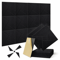 Quadratische Akustikplatten Akustikpaneele selbstklebend 12 Stücke, Schallschutzplatten aus Hohe Dichte Polyester zum Schallschutz für Wand Decke Tür Schalldämmung & Dekoration Schwarz