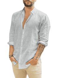 Herren Langarm Leinenhemd Umlegekragen Hemd Business Freizeithemd Sommer Shirt