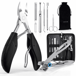 Profi Nagelschere Set, Edelstahl Maniküre Nagelknipser, Scharf Nagelknipser für Dicke & Eingewachsene Fußnägel,7 Pcs Pediküre Set Nagelschere Fussnägel mit Nagelzange & Nagelhautschere,Schwarz