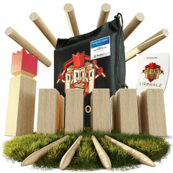 Original Kubb Wikinger Wurfspiel [TESTSIEGER] inkl. Tragebeutel & Spielanleitung - hochwertiges Schwedenschach aus FSC Gummibaumholz - robustes Wikingerspiel für draußen, Schwedenspiel Gr. L