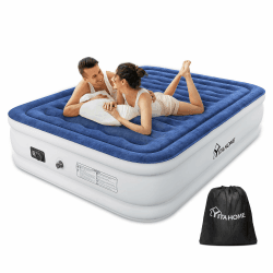 YITAHOME 2x1,5m Luftmatratze Selbstaufblasend mit Integrierter Elektrischer Pumpe Luftbett Selbstaufblasend in 3 Minuten Aufblasbare Matratze für 2 Personen für Zuhause, Gästezimmer, Weiß/Blau