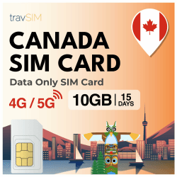 travSIM SIM Karte Kanada | 10 GB Mobile Daten mit 4G/5G Highspeed | 15 Tage lang gültig | Daten SIM Karte für Kanada | Prepaid Reise-SIM für Freizeit- und Geschäftsreisende | Einfache Aktivierung