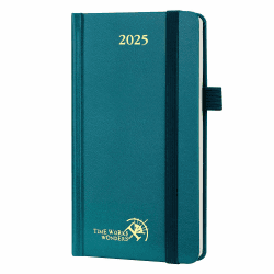 POPRUN Taschenkalender 2025 Klein 16,5 x 9 cm (Jan.2025-Dez.2025) - Kalender 2025 Klein Hardcover - Terminplaner, Planer 1 Woche 2 Seite mit Innentasche - Pazifikgrün