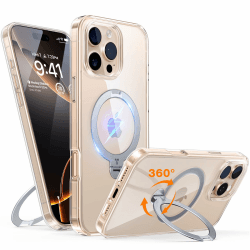 TORRAS 360° Ostand Spin für iPhone 16 Pro Hülle (Magnetischer Robust Ständer) Zertifizierte Militärschutz, MagSafe Kompatibel, Stabil für Video/Office Diamant-Klar Anti-Vergilbung Transparent