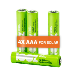 Solar Akku AAA | 4 Stück AAA Akku für Solarlampen NiMH 1,2 Volt (1,2V) | wiederaufladbare Batterien AAA für Solarleuchten, 800mAh