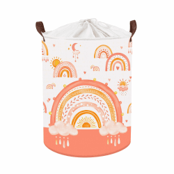 Clastyle 45L Boho Regenbogen Wolke Junge Mädchen Wäschekorb Sonne Mond Orange Rund Spielzeug Kleidung Aufbewahrungskorb für Kinderzimmer, 36x45 cm