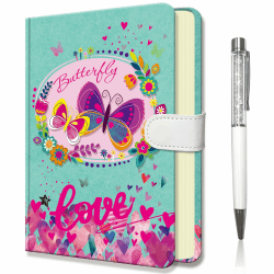 Kinder Notizbuch mit Stift, Klein Schmetterling Tagebuch Mädchen 19x13,5cm Hardcover Liniert Notizblock mit Stift und Magnetverschluss Notizbücher set Geschenke für Schul, 96 Blatt 80 g/m²