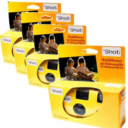 4 x 1A Photo PORST Einwegkamera TopShot gelb/Hochzeitskamera/Partykamera (je 27 Fotos, mit Blitz und Batterien)