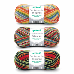 Gründl Wolle Sockenwolle Trio - Strickset 3 x 100 g + Anleitung - Sockengarn - Hautfreundlich & weich - 75% Schurwolle, 25% Polyamid - bunte streifen