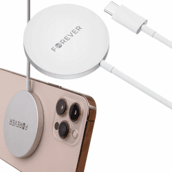 FOREVER Kabelloses Ladegerät, Induktives Ladegerät, 15W, Rund, Dünn, Diskret, Universal, 1m Kabel inklusive, Kompatibel mit verschiedenen Smartphone-Marken, die über drahtloses Laden verfügen, weiß