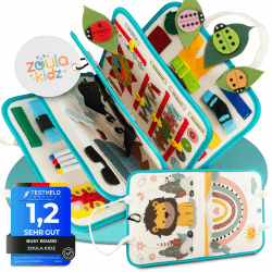 Montessori Spielzeug ab 3 Jahre - Quiet Book & Busy Board mit 8 Seiten und 23 Aktivitäten - sicher & schadstofffrei - ideales Reise Spielzeug & Motorikspielzeug aus weichem Filz (Löwe)