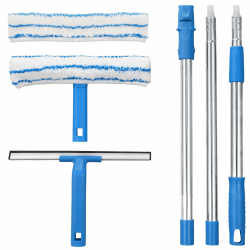 Fensterreiniger mit Teleskopstiel (146cm), Professioneller Fensterwischer mit Silikonabzieher & Mikrofaserschrubber, Fensterreinigungsset für Bad, Dusche, Glas, Spiegel, Auto