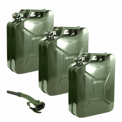3x Kraftstoffkanister Metallkanister mit Ausgießer UN-Zulassung Olivgrün RAL6003 Benzinkanister Dieselkanister (20 Liter grün)