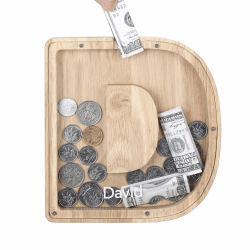 Holz Brief Spardose Sparschwein Kreative Brief Münzbank Spardose mit Klare Alphabet Aufkleber, Spardose für Kinder Weihnachten Geburtstagsgeschenk Home DIY Dekoration (Helles Holz D, S)