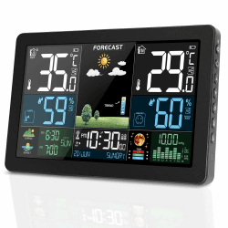 VOKSUN Wetterstation Funk mit Außensensor, Farbdisplay, Thermometer Hygrometer mit Wettervorhersage, DCF Funkuhr, Batteriebetrieb und Netzbetrieb