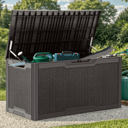 YITAHOME 380 Liter Gartenbox Wasserdicht, Abschließbarem Garten Auflagenbox, Outdoor kissenbox Wetterfest Garten Aufbewahrungsbox mit Seitengriffen für Gartengeräten Poolzubehör spielzeug, Dunkelbraun
