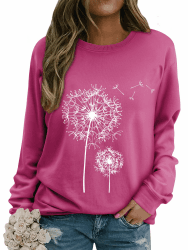 Dresswel Damen Löwenzahn Sweatshirt Langarmshirt Pusteblume Drucken Pullover Herbst Winter Bluse Tops Oberteile XL 1-rosy