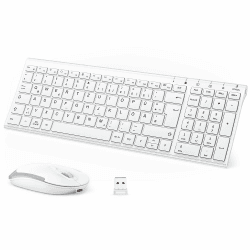 Tastatur Maus Set Kabellos, iClever kabellose Tastatur und Maus Ultra-Dünne Wiederaufladbare Funktastatur für PC/Laptop/Smart TV, QWERTZ Layout, Weiß