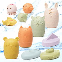 Badespielzeug Baby ab 1 2 Jahr, Baby Kinder Silikon Badewannenspielzeug Schimmelfreies, Ohne Loch Wasserspielzeug Baby Badewanne Spielzeug mit Spritztiere/Badeboote/Meerestiere
