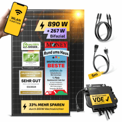 Solakon® 900W Balkonkraftwerk - Balkonkraftwerk 800W komplett Steckdose - neuester 800 Watt Wechselrichter - Solaranlage Komplettset - 450W bifaziale Solarmodule inkl. Zubehör - 5m Kabel