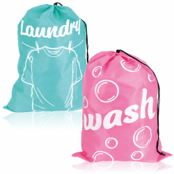 com-four® 2x Wäschesack für Reisen - faltbarer Wäschebeutel für Schmutzwäsche - Wäschesammler mit Kordelzug - Wäschebeutel 69 x 50 cm (02 Stück - mintgrün/rosa)