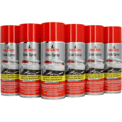 NIGRIN Zinkspray, 6 x 400 ml, erneuert die Rostschutz-Beschichtung nach der Metall-Bearbeitung, langanhaltender Rostschutz, schnell trocknend, Silbergrau