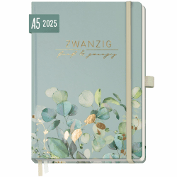 Häfft® Wochen-Notiz-Kalender 2025 A5 "Minty Leaves" Buchkalender, Terminplaner Notiz-Timer, Wochenkalender, Organizer, Terminkalender mit Einstecktasche - nachhaltig & klimafreundlich